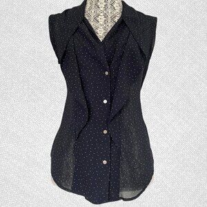 Forever 21 Sleeveless Navy Blue Polka Dot Buttoned Blouse with Back Tie Size XS